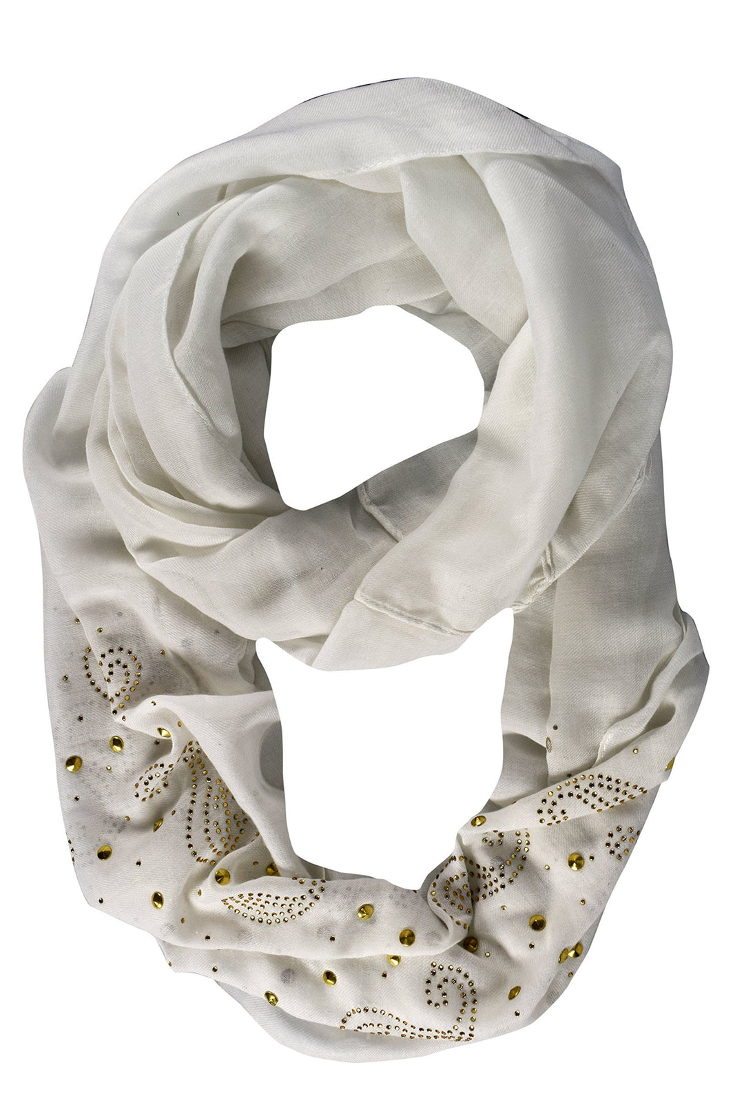 White Vintage Embellished Paisley Sequin Infinity Scarf Circle Loop