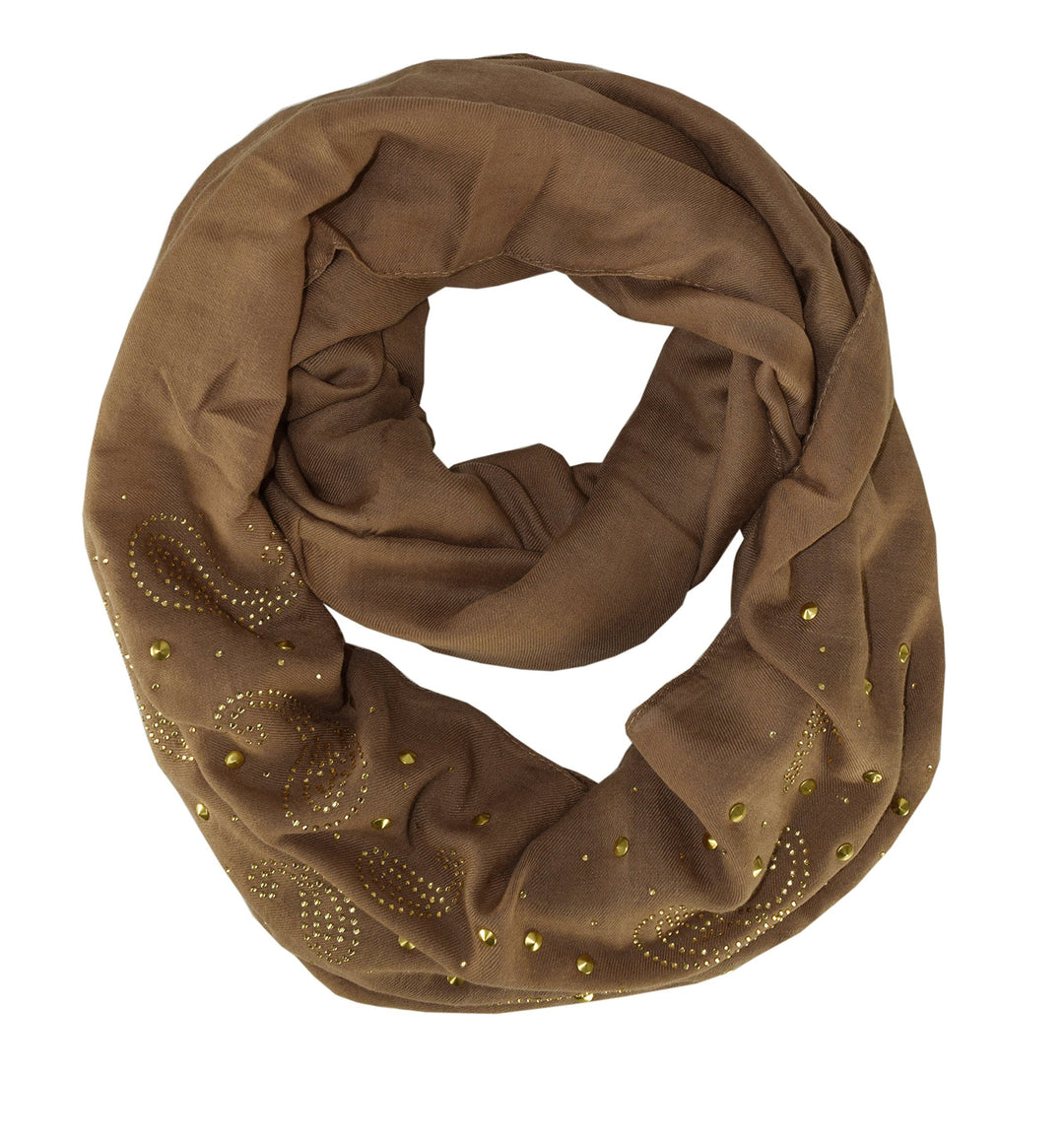 Tan Vintage Embellished Paisley Sequin Infinity Scarf Circle Loop