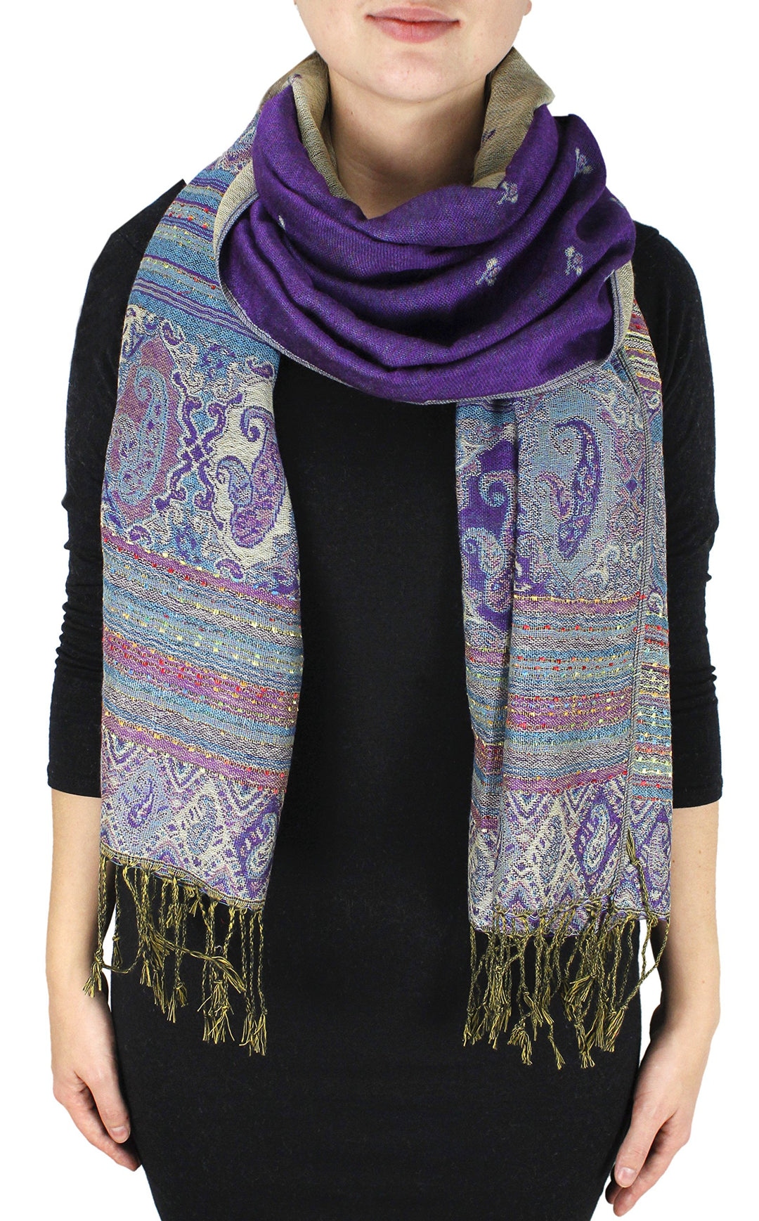 Tribal Border Reversible Bohemian Pashmina Shawl
