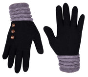 Classic Knit Warm Cozy Touch Screen Gloves with Showpiece Buttons