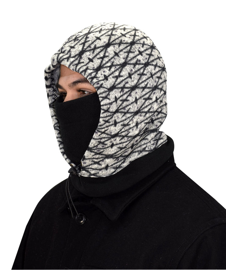Thick Knit One Hole Facemask Balaclava Snowboarding Biker Mask (Black/White)