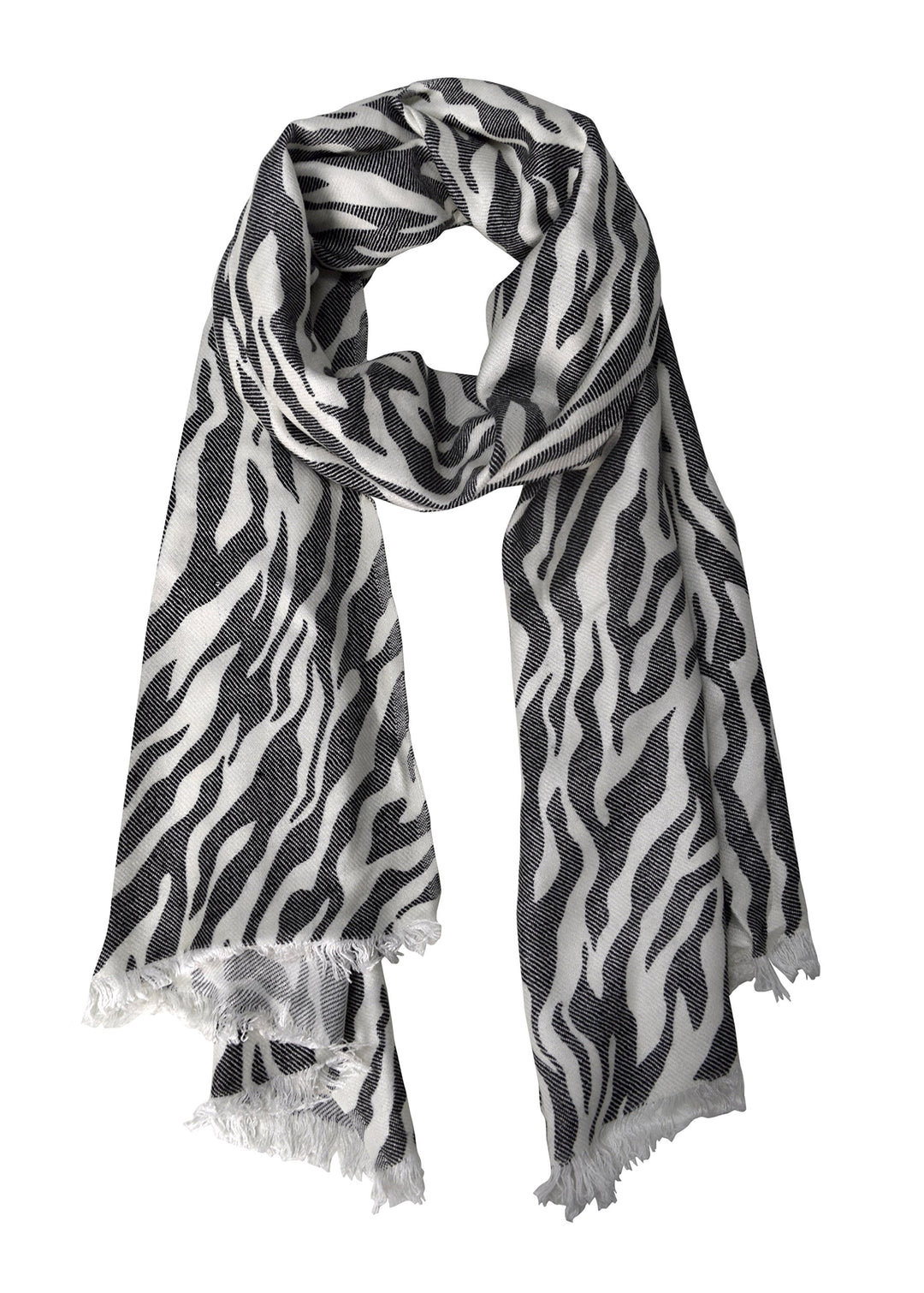 Zebra Animal Print Frayed Pashmina Shawl