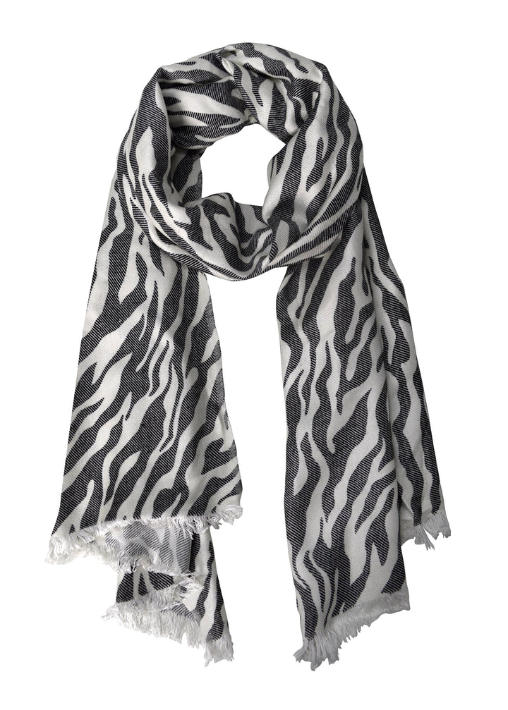 Zebra Animal Print Frayed Pashmina Shawl