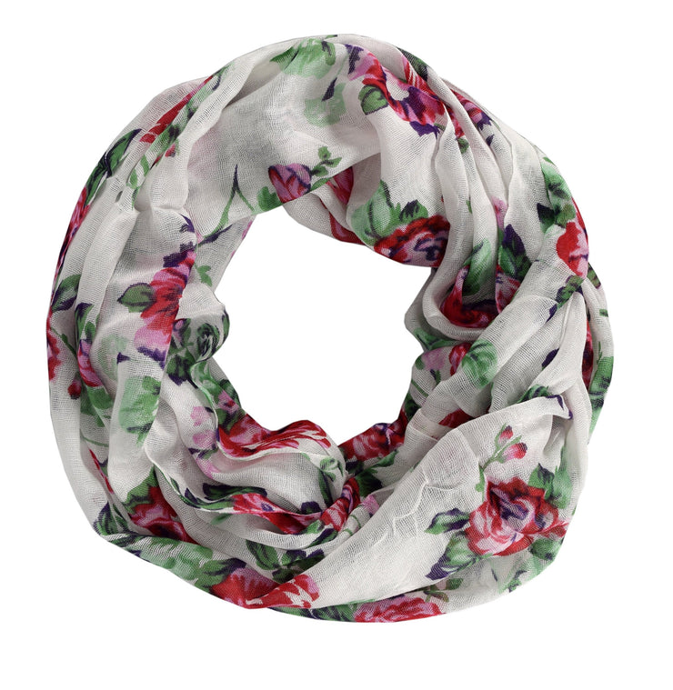 Womens Soft Vintage Floral Print Sheer Infinity Loop Circle Scarf