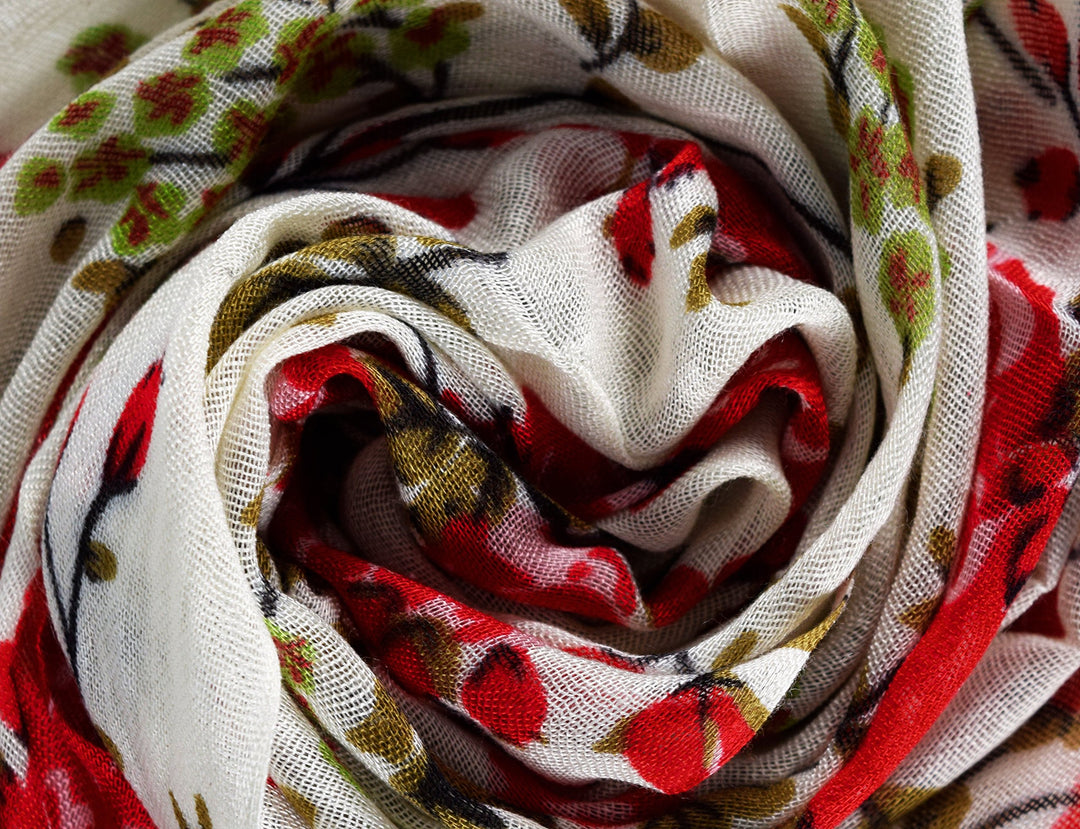 Vintage Inspired Floral Print Pashminas (Red)