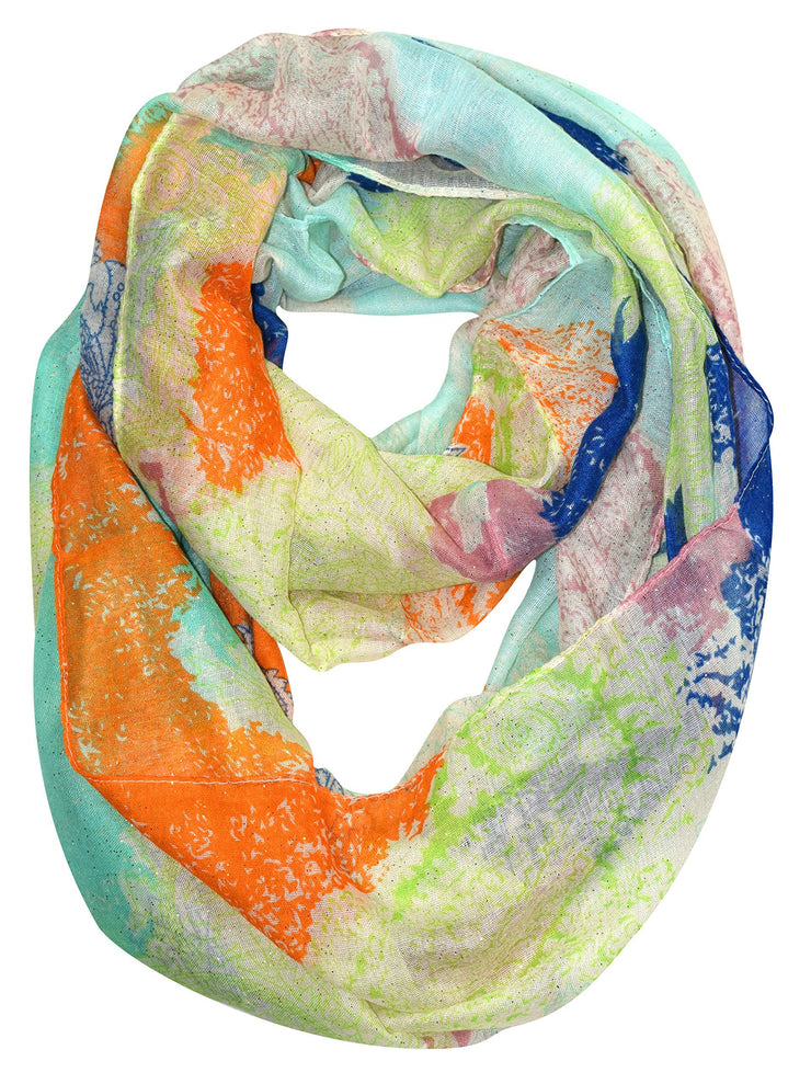 Citrine and Orange Peach Couture Shimmering Rainbow Paisley Sparkle Infinity loop Scarf