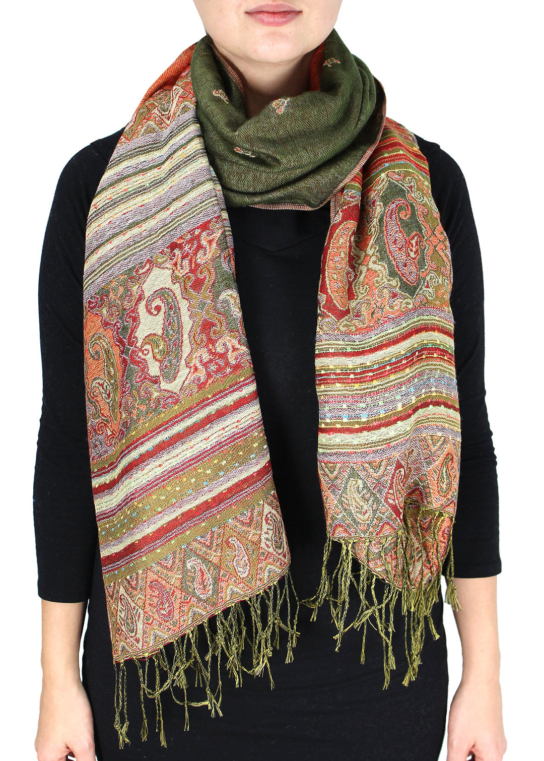 Tribal Border Reversible Bohemian Pashmina Shawl