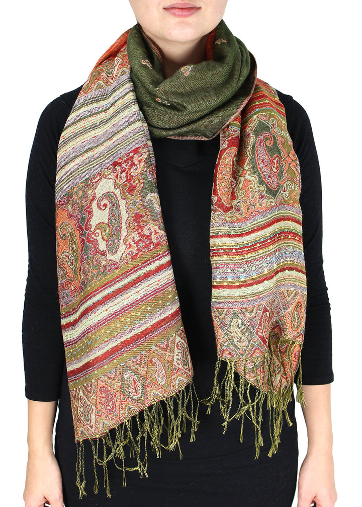 Tribal Border Reversible Bohemian Pashmina Shawl