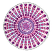 Roundie Beach Towel Yoga Mats Terry Cotton with Fringe Tassels Colors