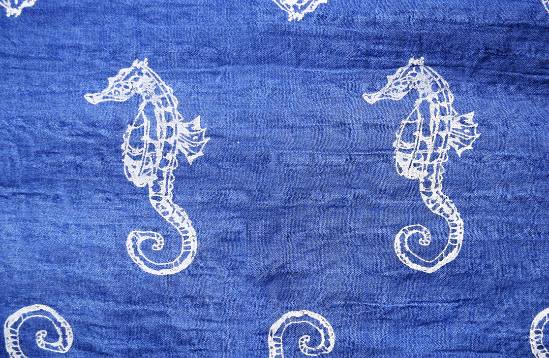 Peach Couture All Season's Nautical Shell Seahorse design Light Fringe Shawl Scarf