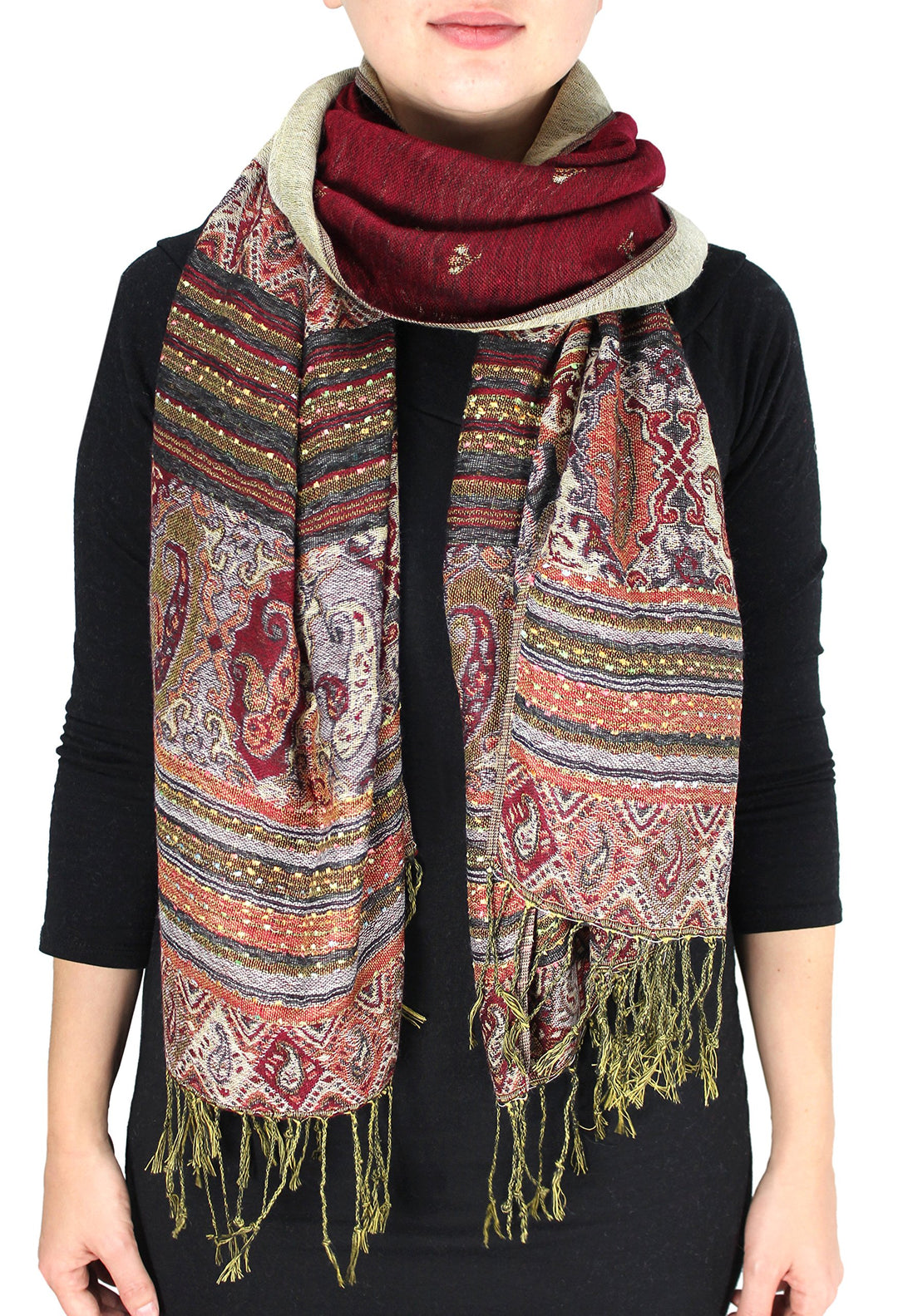 Tribal Border Reversible Bohemian Pashmina Shawl