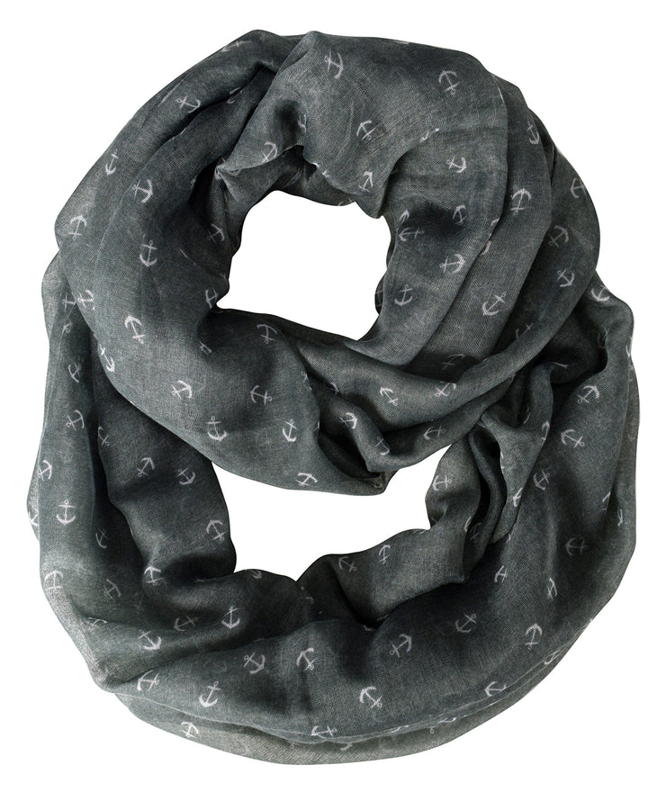 Gray Artsy Nautical Anchor Print Marine Lightweight Infinity Loop Scarf