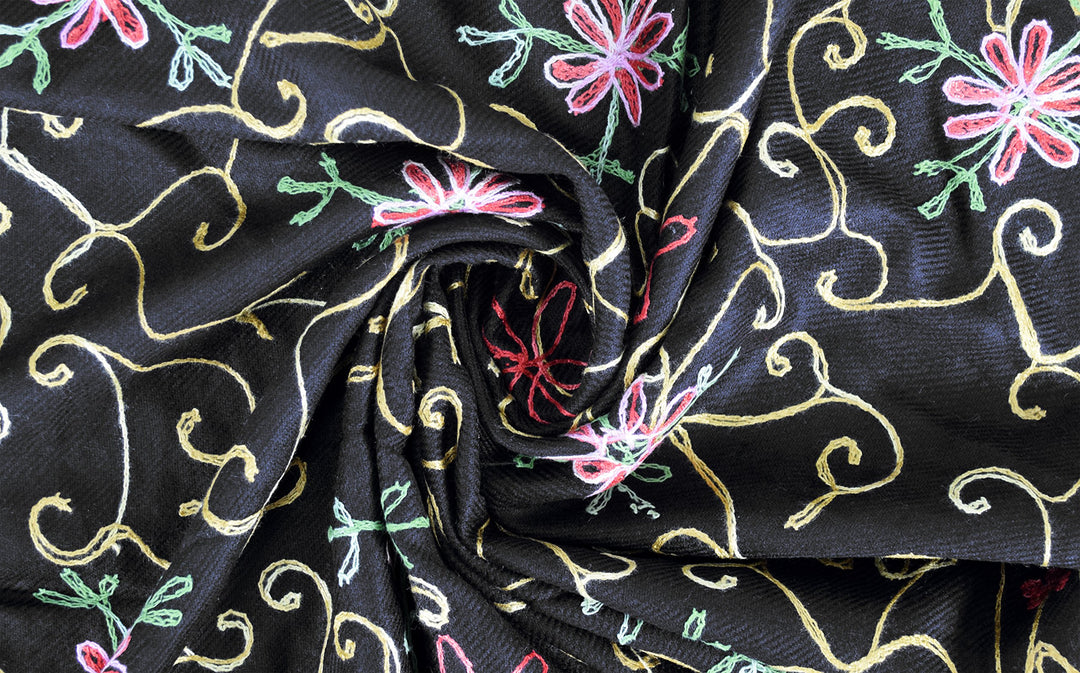 Embroidered Flower Wool Pashmina Shawl