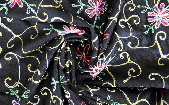 Embroidered Flower Wool Pashmina Shawl