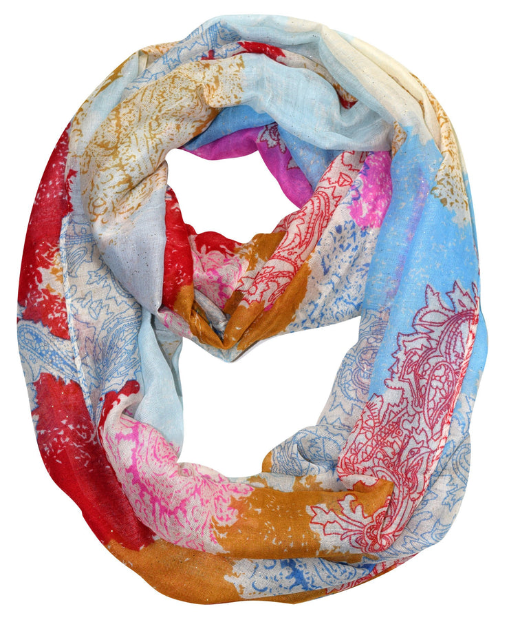 Sapphire Light blue Peach Couture Shimmering Rainbow Paisley Sparkle Infinity loop Scarf