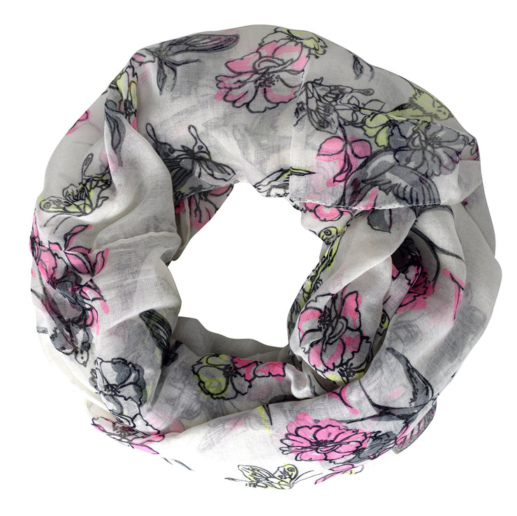 Cream Adorable Pastel Colored Cherry Blossom Birds Infinity Loop Scarf