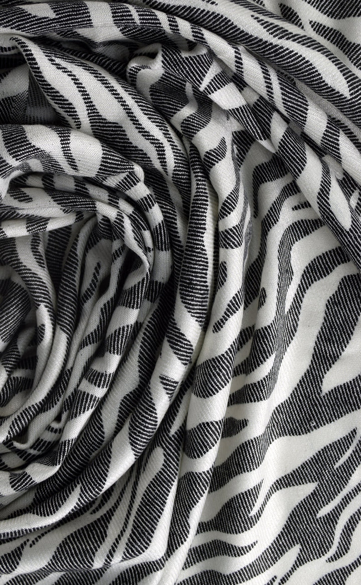 Zebra Animal Print Frayed Pashmina Shawl