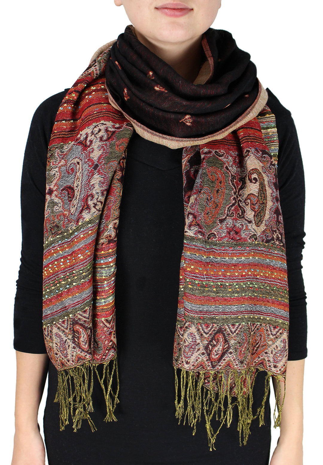 Tribal Border Reversible Bohemian Pashmina Shawl