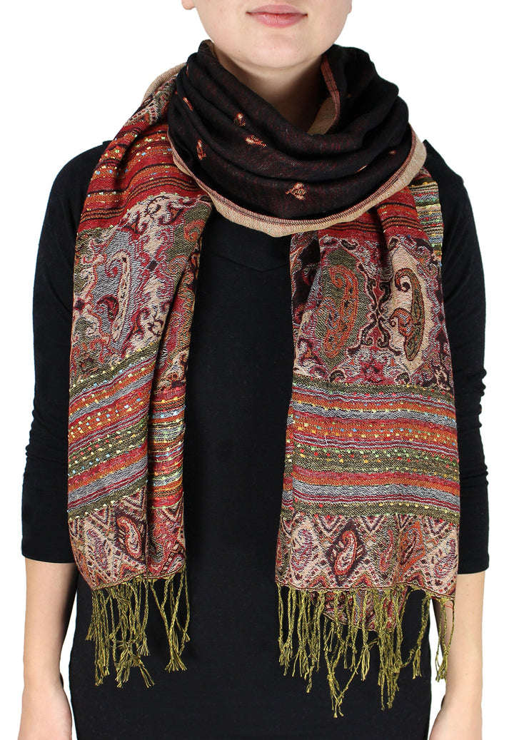 Tribal Border Reversible Bohemian Pashmina Shawl