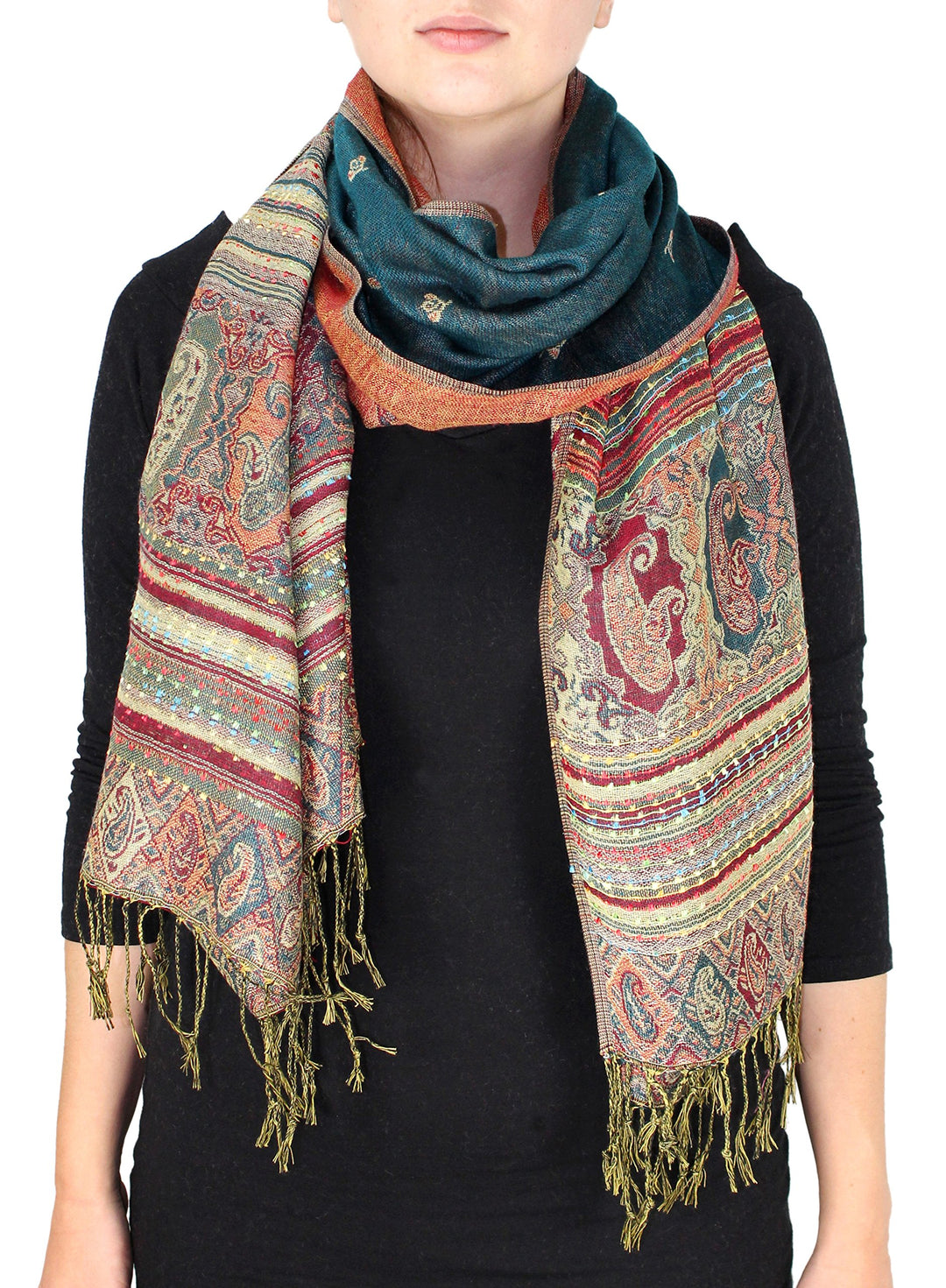 Tribal Border Reversible Bohemian Pashmina Shawl