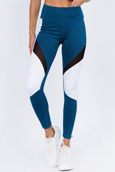Ananda Active High Rise Colorblock Mesh Leggings with Pockets