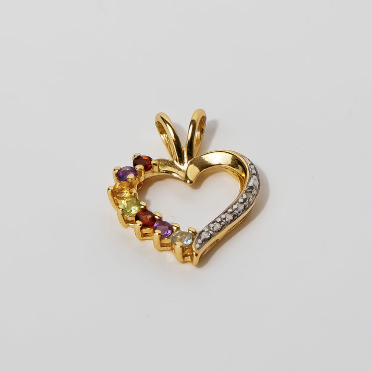 Gold Heart Outline Pendant with Diamonds & Precious Stones