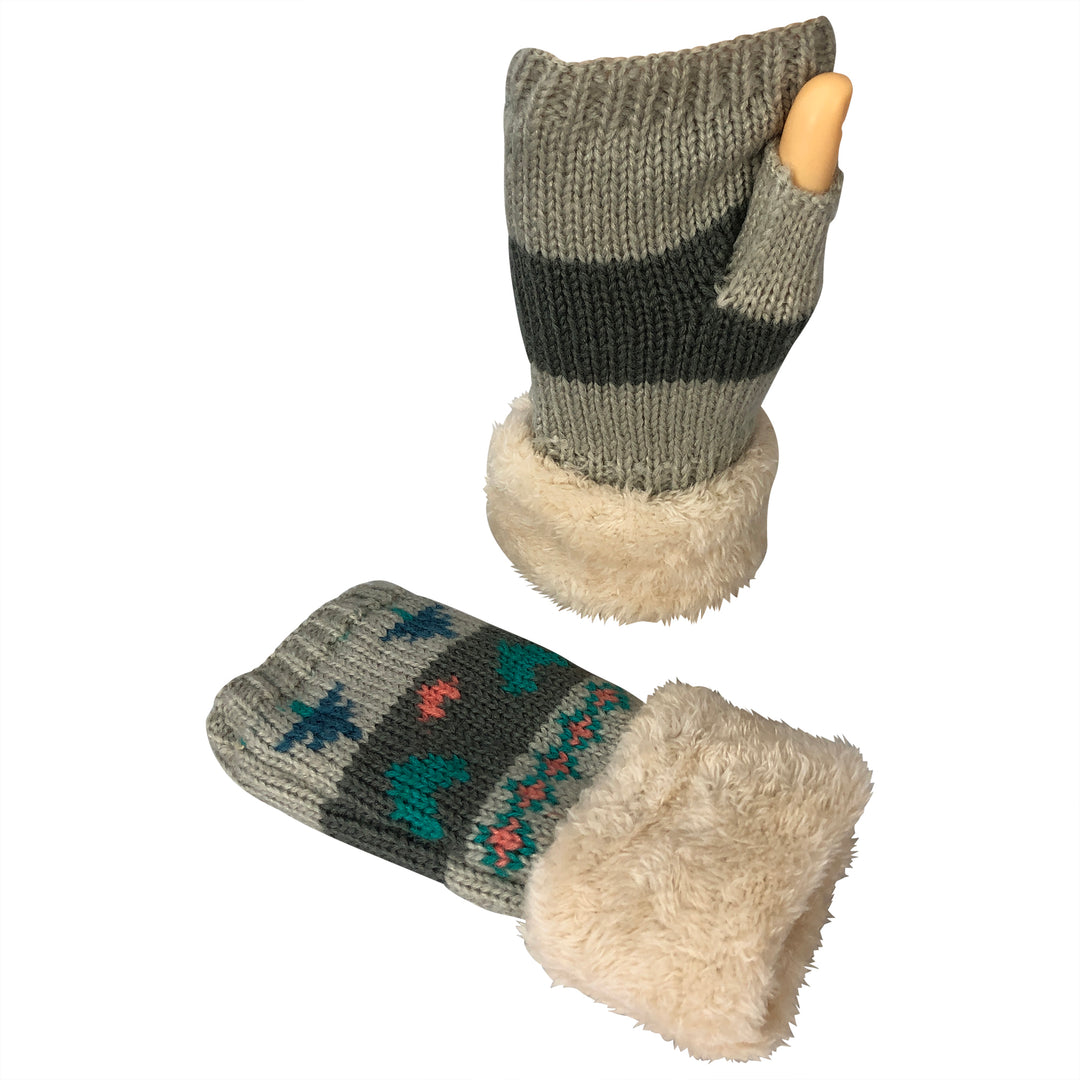 Women's Classic Cable Knitted Hand Warmer Gloves with Sherpa Fur Lining