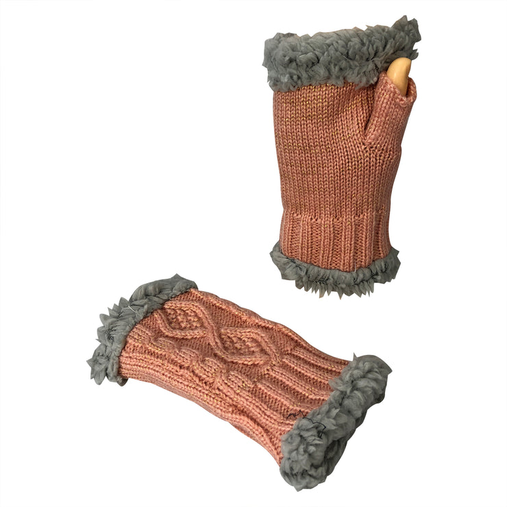 Women's Classic Cable Knitted Hand Warmer Gloves with Sherpa Fur Lining