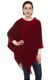 Russel Solid Color Knitted Poncho W/ Fringe