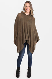 Hunter Solid Color Hollow Knitted Poncho W/ Hood