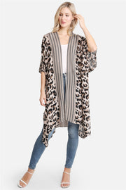 "Tori" Leopard & Stripe Pattern Long Kimono