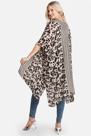 "Tori" Leopard & Stripe Pattern Long Kimono