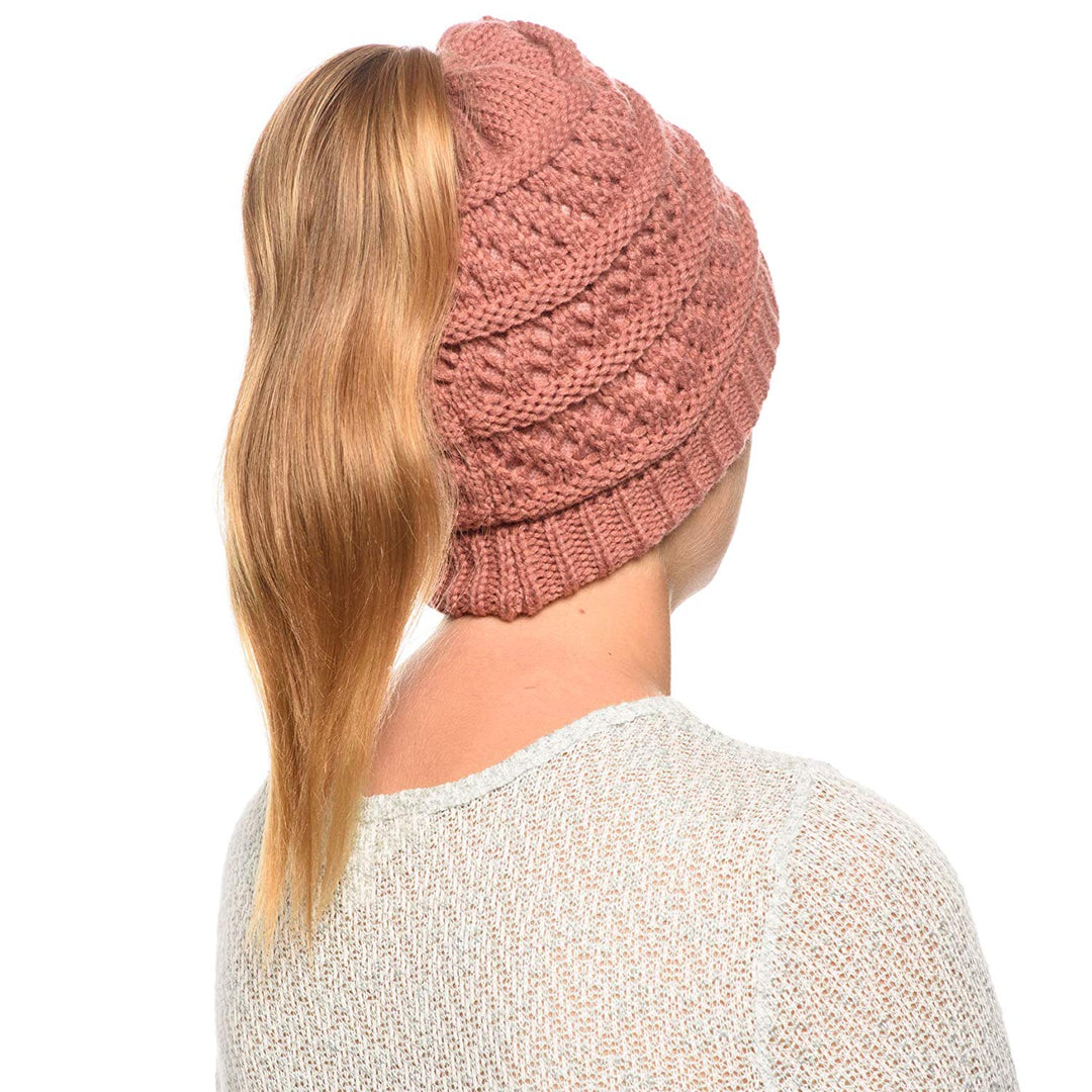 Thick knitting design Ponytail High Bun Crochet Beanie Hats
