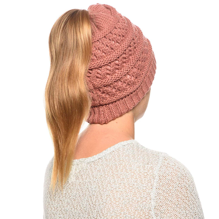 Thick knitting design Ponytail High Bun Crochet Beanie Hats