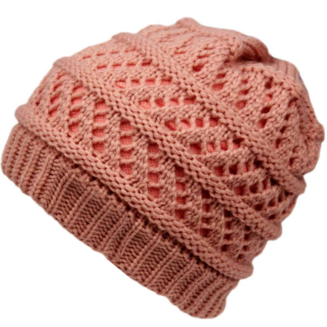 Thick knitting design Ponytail High Bun Crochet Beanie Hats