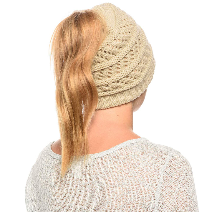 Thick knitting design Ponytail High Bun Crochet Beanie Hats