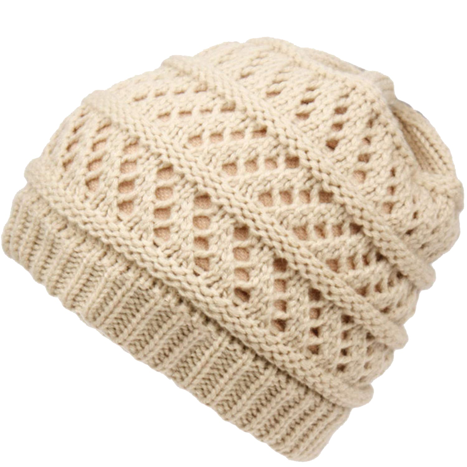 Thick knitting design Ponytail High Bun Crochet Beanie Hats