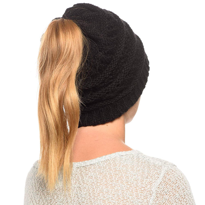 Thick knitting design Ponytail High Bun Crochet Beanie Hats