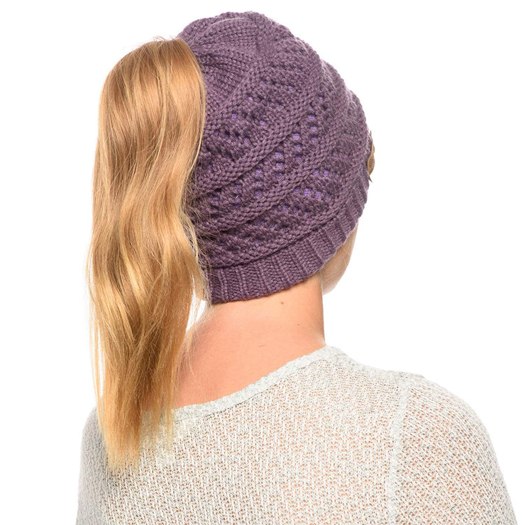 Thick knitting design Ponytail High Bun Crochet Beanie Hats