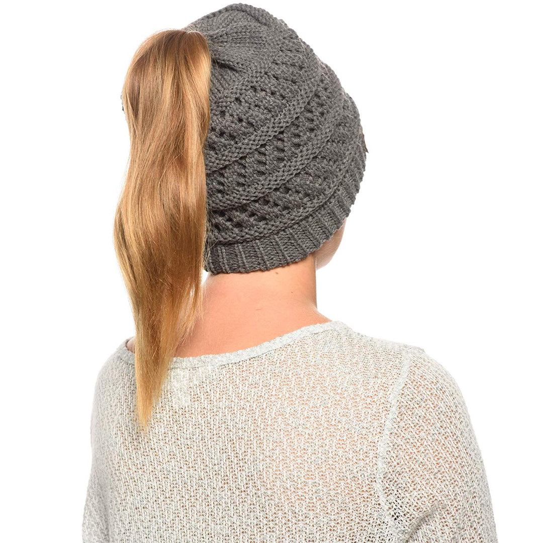 Thick knitting design Ponytail High Bun Crochet Beanie Hats