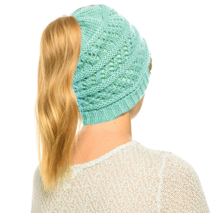 Thick knitting design Ponytail High Bun Crochet Beanie Hats