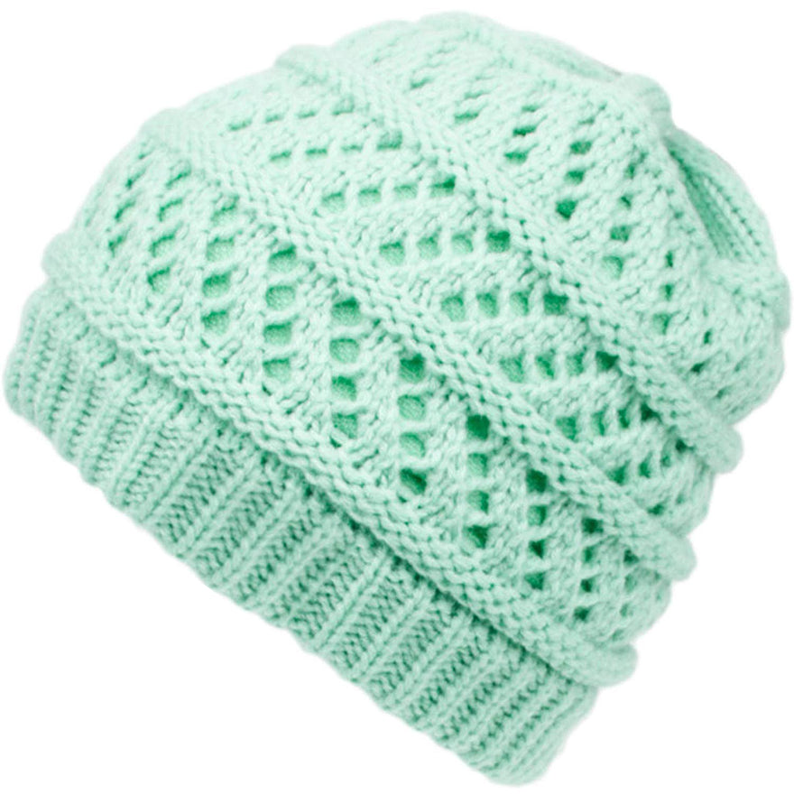 Thick knitting design Ponytail High Bun Crochet Beanie Hats