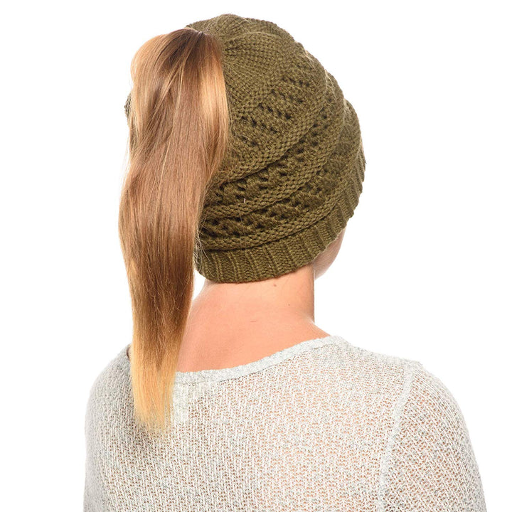 Thick knitting design Ponytail High Bun Crochet Beanie Hats