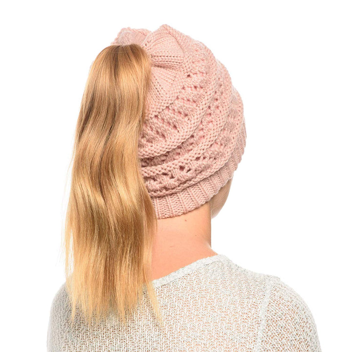 Thick knitting design Ponytail High Bun Crochet Beanie Hats