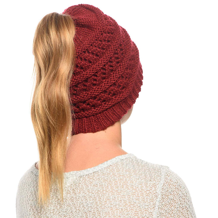 Thick knitting design Ponytail High Bun Crochet Beanie Hats