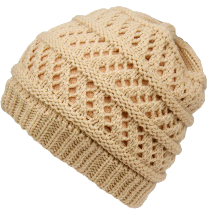 Thick knitting design Ponytail High Bun Crochet Beanie Hats