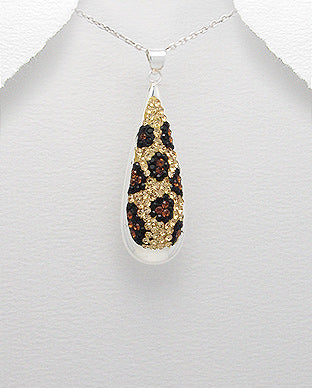 Silver Raindrop Leopard Crystal Pendant