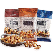Harry & David Moose Munch Premium Popcorn 3 Flavor Variety Pack: Dark Chocolate, Classic Caramel, Milk Chocolate (4 Oz bags)