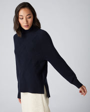 Ribbed Diamond Roll Neck Cashmere Sweater