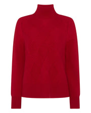 Ribbed Diamond Roll Neck Cashmere Sweater